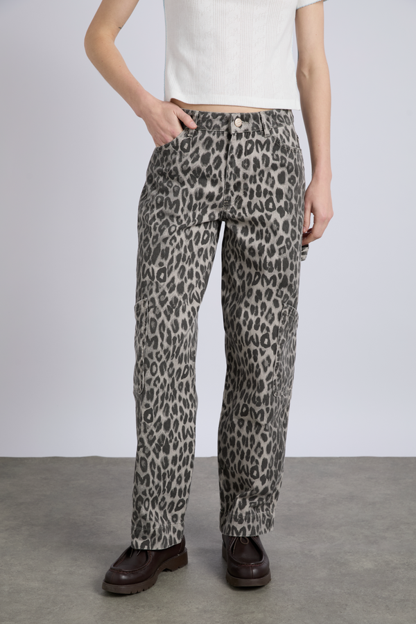 Damson Madder Drew Cargo Jeans - Leopard Charcoal