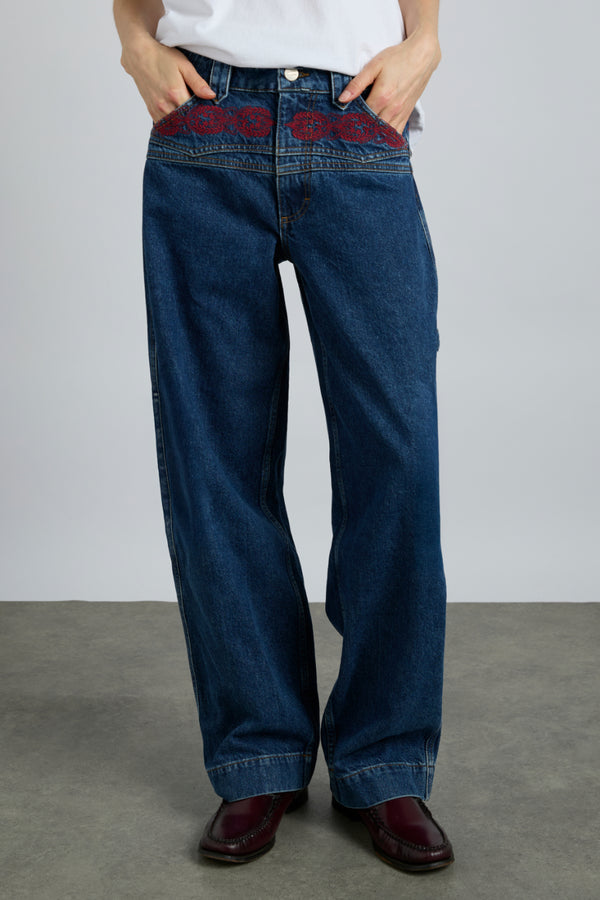 Damson Madder Drew Jeans - Texas Wash & Embroidery