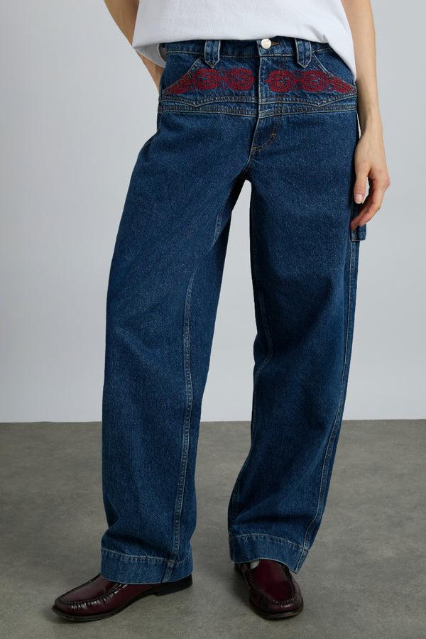 Damson Madder Drew Jeans - Texas Wash & Embroidery