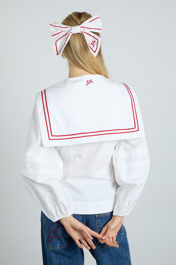 Damson Madder Elise Blouse - White With Red Piping