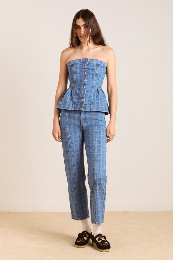 Damson Madder Eloise Denim Top - Laser Check