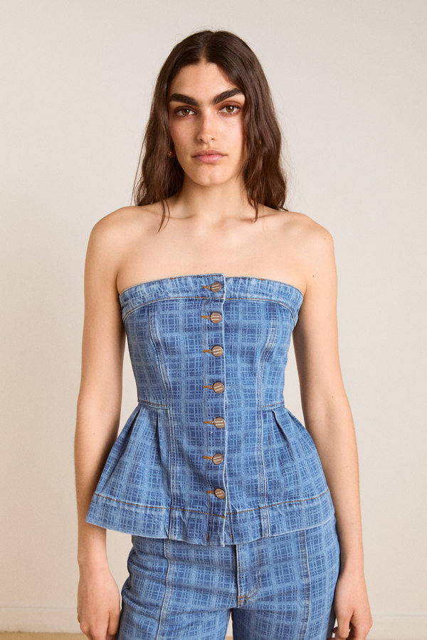 damson madder eloise denim top - laser check