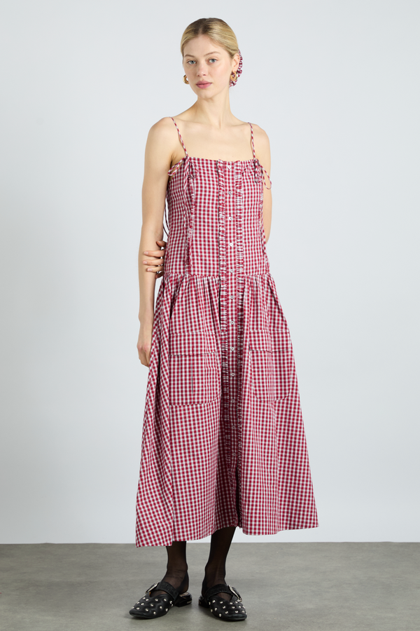 Damson Madder Faith Midi Dress - Cherry Gingham