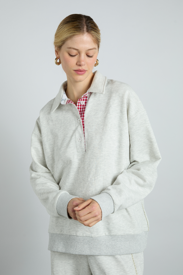 damson madder fifi rugby polo - ice grey marl