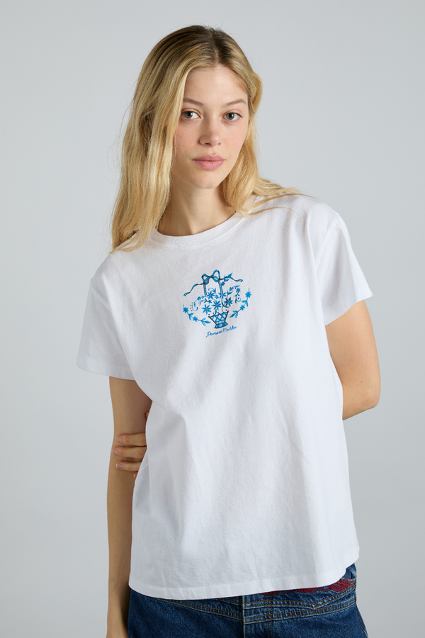 Damson Madder Flower Basket Shrunken Tee- White