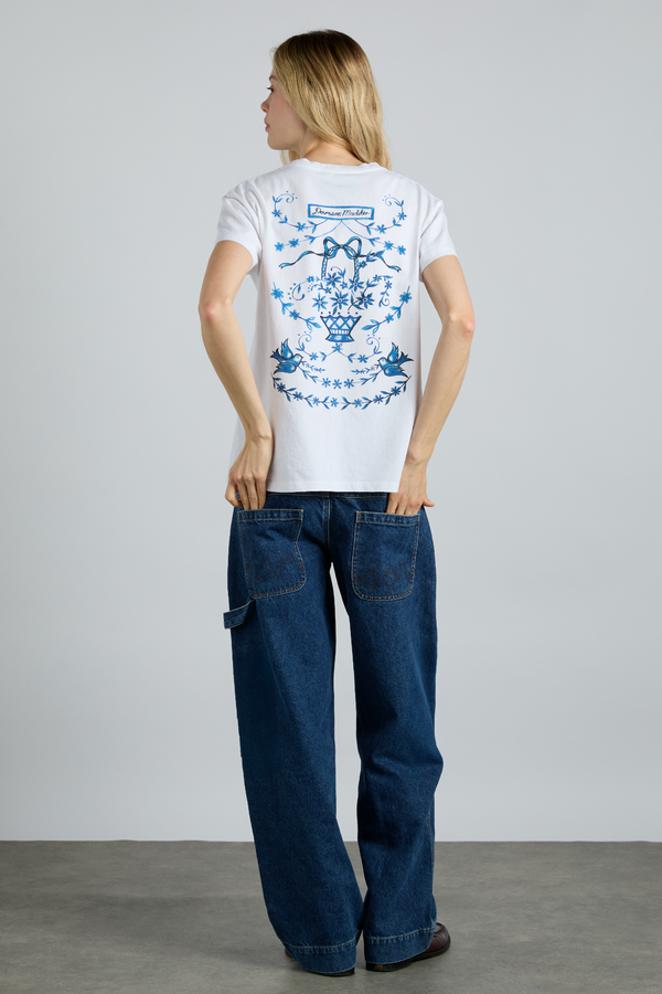 Damson Madder Flower Basket Shrunken Tee- White