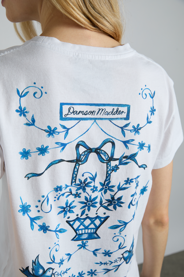 Damson Madder Flower Basket Shrunken Tee- White