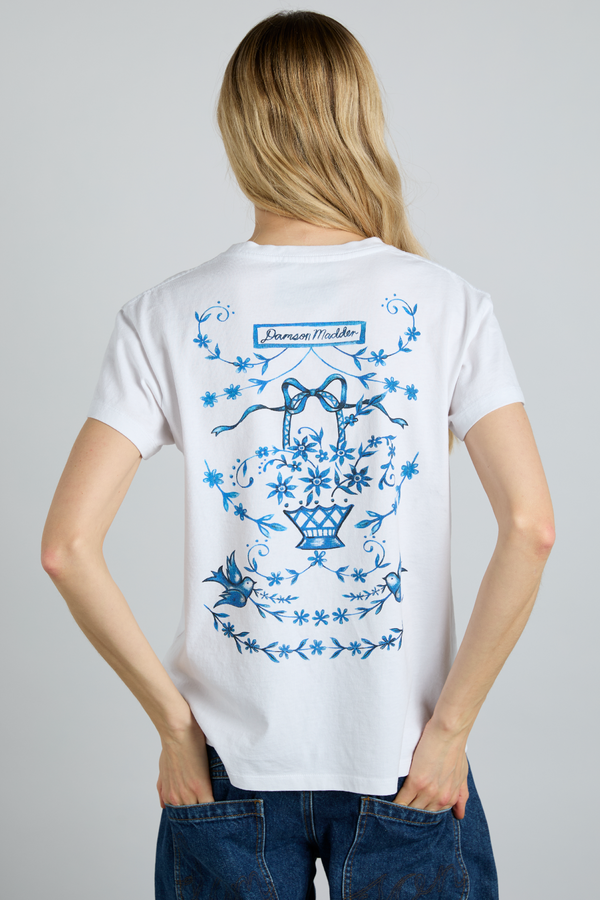 damson madder flower basket shrunken tee- white