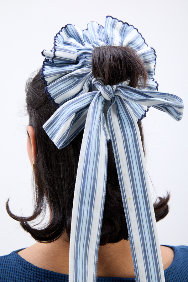 Damson Madder Garter Bun Wrap In Blue Stripe