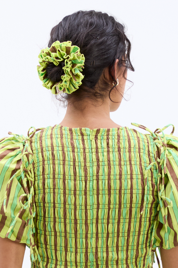 damson madder garter scrunchie in tropical stripe