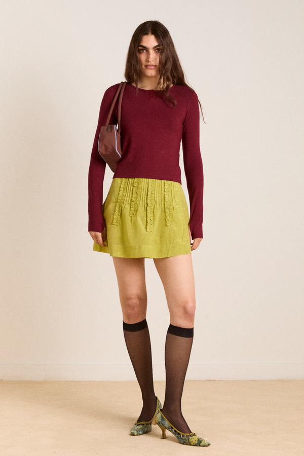 damson madder glinda ruffle mini skirt - golden lime