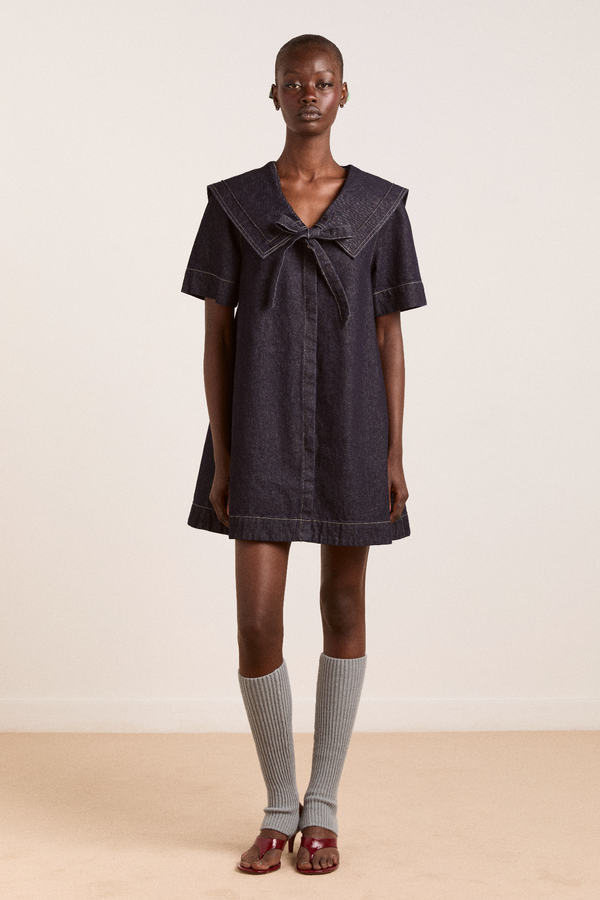 damson madder goldie dress - denim indigo