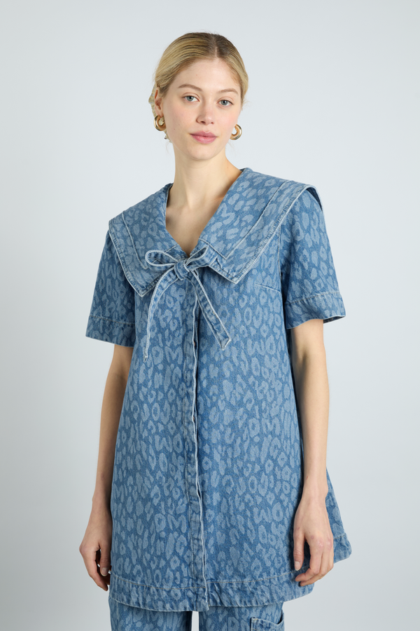Damson Madder Goldie Dress - Denim Leopard Laser