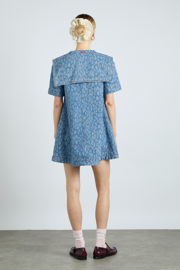 Damson Madder Goldie Dress - Denim Leopard Laser
