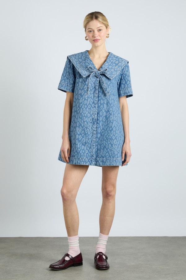 damson madder goldie dress - denim leopard laser