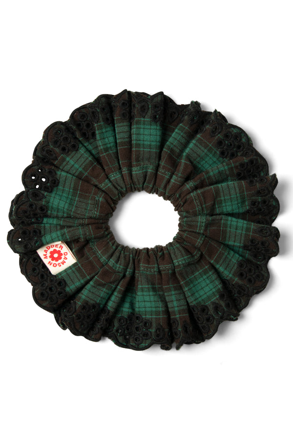 Damson Madder Green Check Broderie Scrunchie