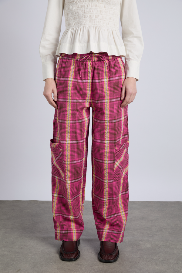 damson madder harrison trouser - pink/khaki check