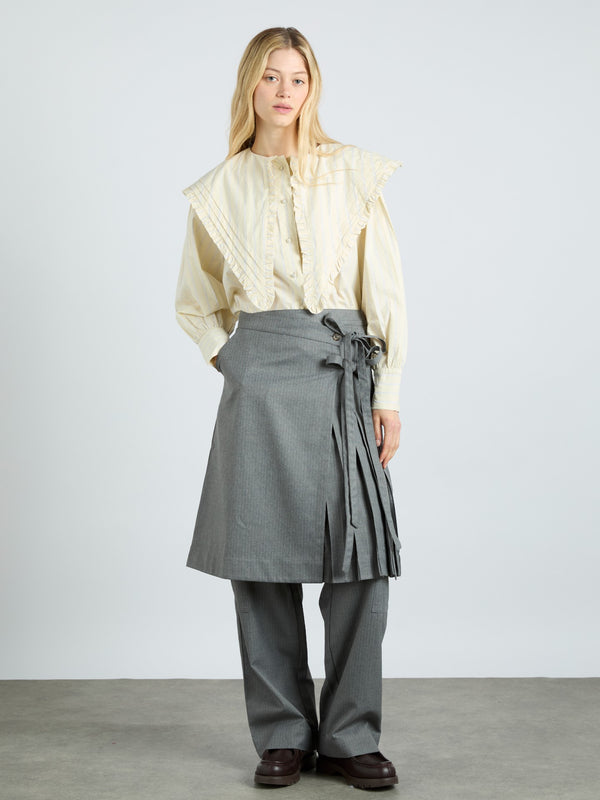 Damson Madder Harrison Trousers - Grey Pinstripe