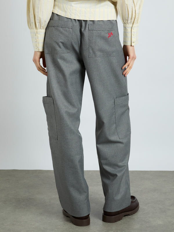 Damson Madder Harrison Trousers - Grey Pinstripe