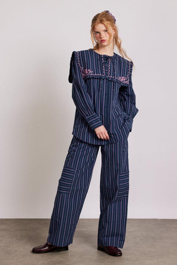 damson madder harrison trousers - navy stripe