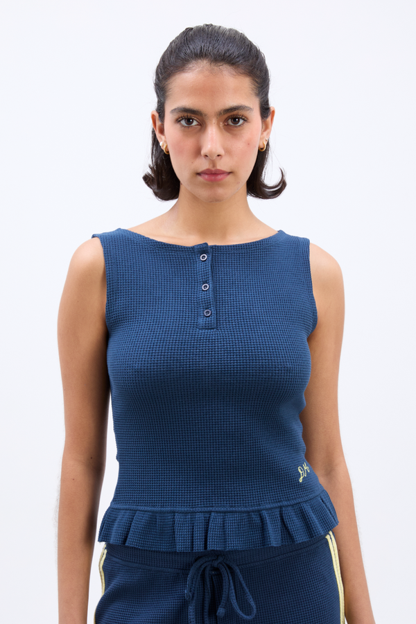 damson madder hattie waffle cami - navy/butter