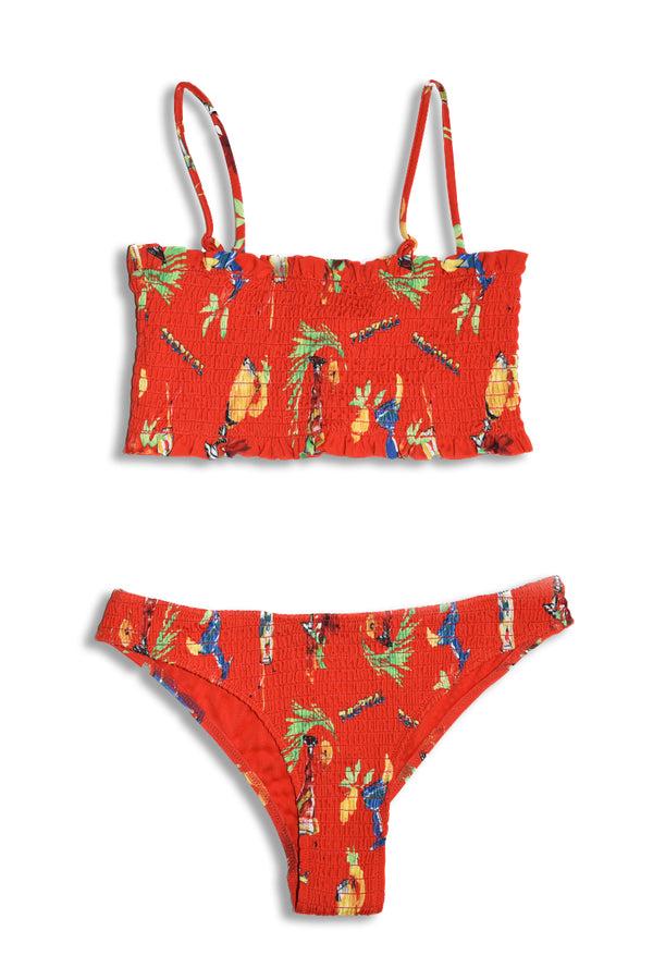 Damson Madder Hettie Shirred Bikini Top - Cocktails