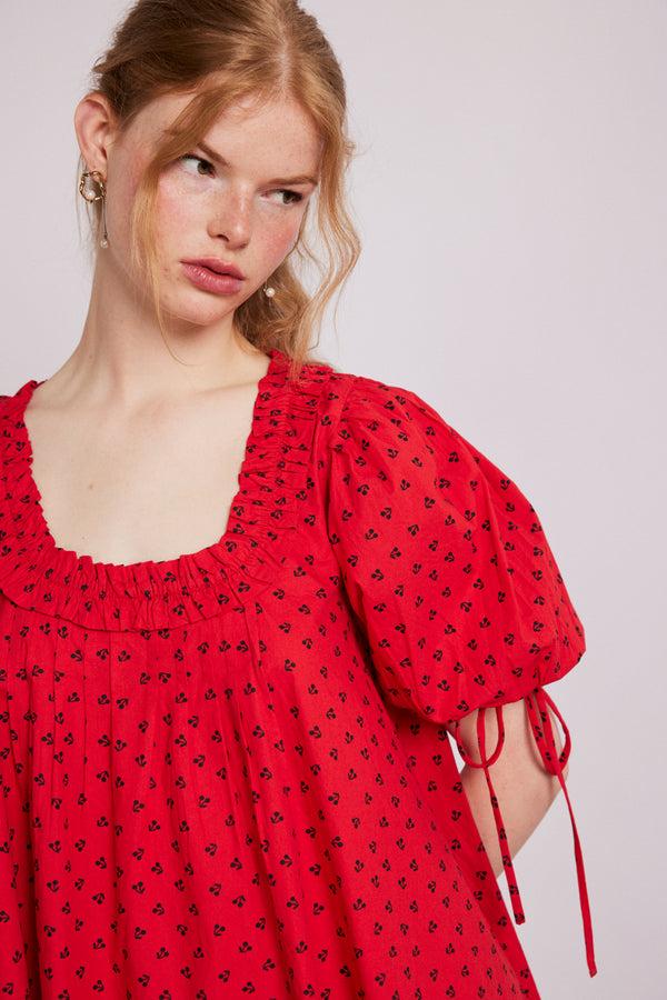 Damson Madder Jemima Mini Dress - Red Cherries