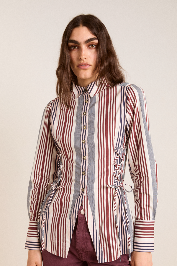damson madder jilla shirt - multi business stripe