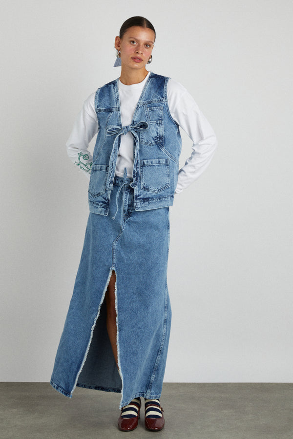 damson madder kaia denim maxi skirt