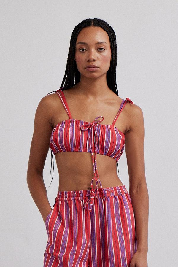 damson madder karmen ruched bralet - red stripe