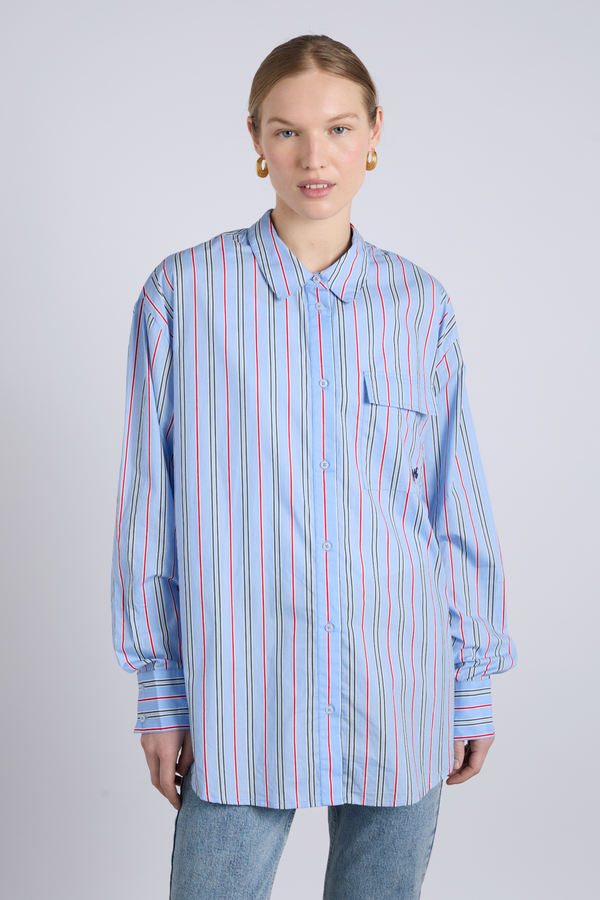 damson madder kendall shirt - bold blue stripe