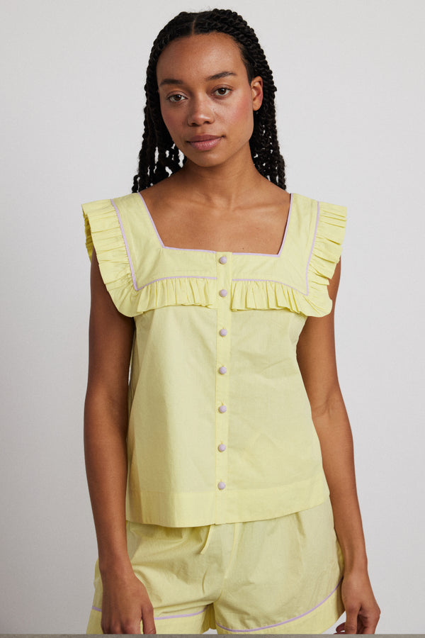 Damson Madder Kitty Ruffle Nightwear Set- Yellow