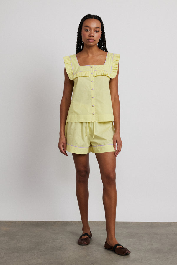 damson madder kitty ruffle nightwear set- yellow