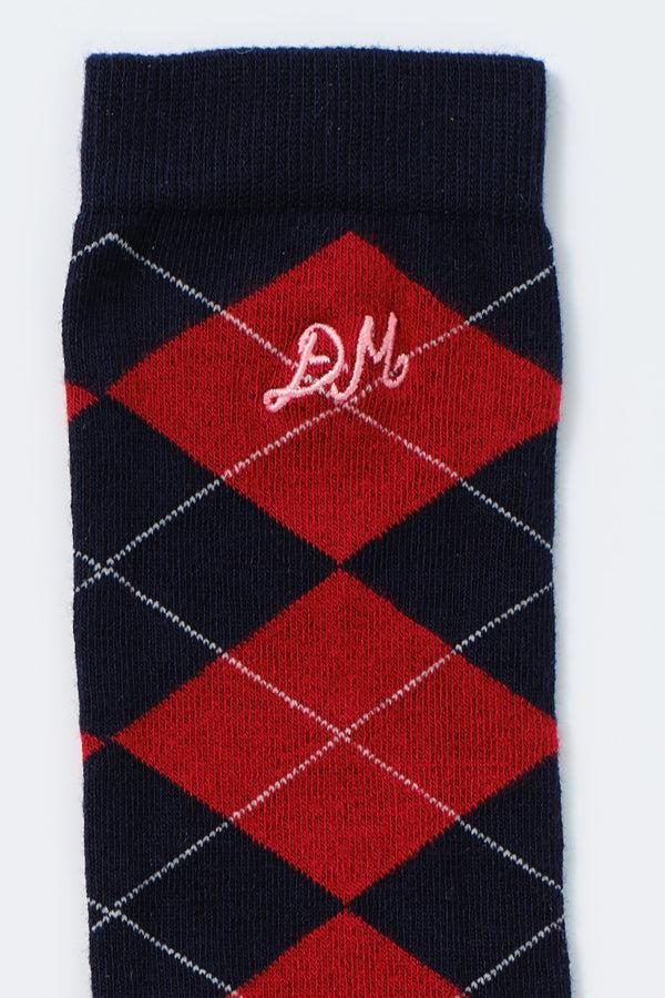 Damson Madder Knee Length Socks - Navy Argyle