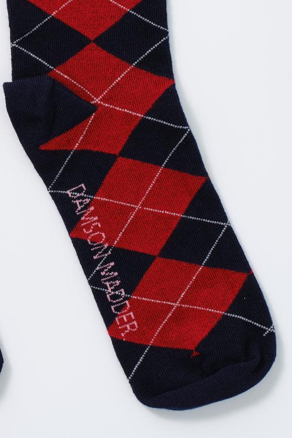 Damson Madder Knee Length Socks - Navy Argyle