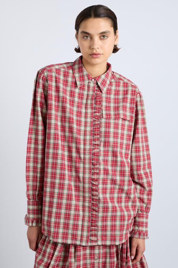 Damson Madder Kylie Ruffle Shirt - Red Check