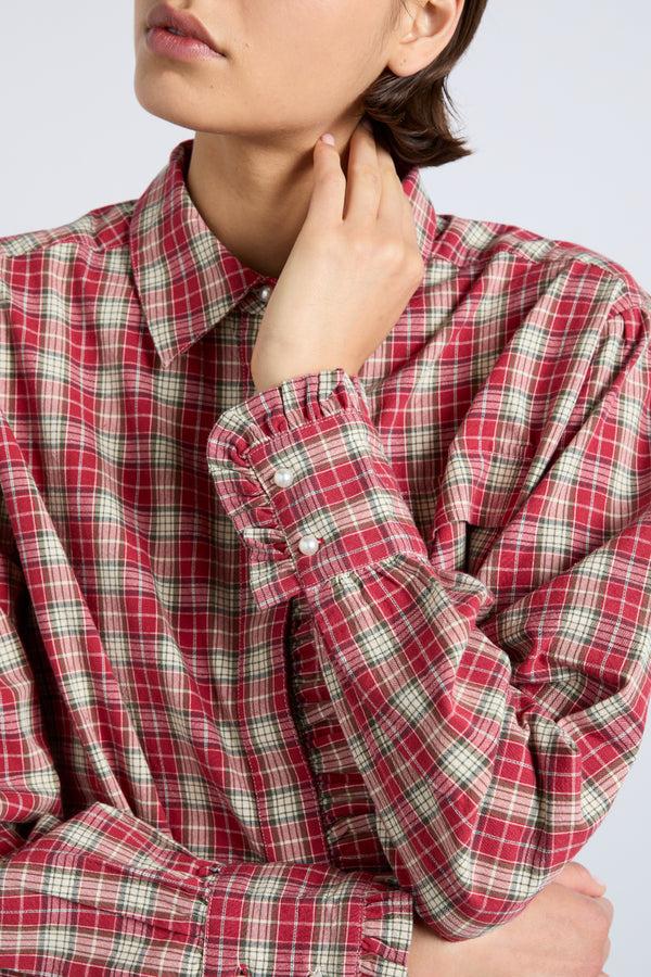 Damson Madder Kylie Ruffle Shirt - Red Check