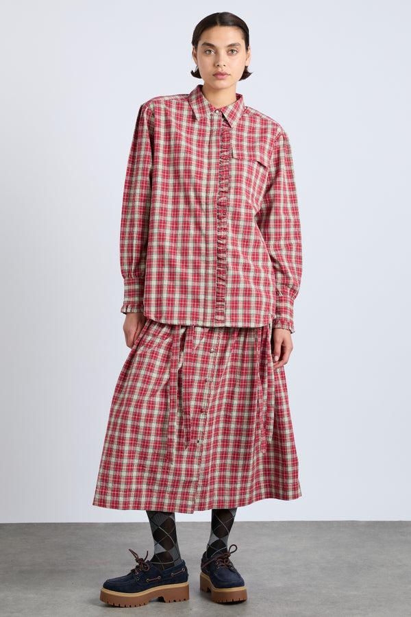 damson madder kylie ruffle shirt - red check
