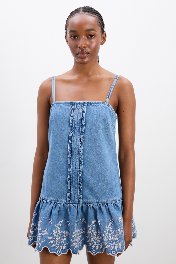 Damson Madder Lana Mini Dress - Embroidered Denim