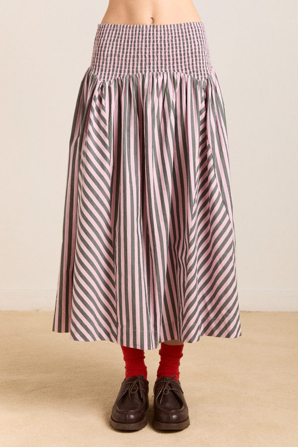 Damson Madder Layla Godet Midi Skirt - Garden Stripe