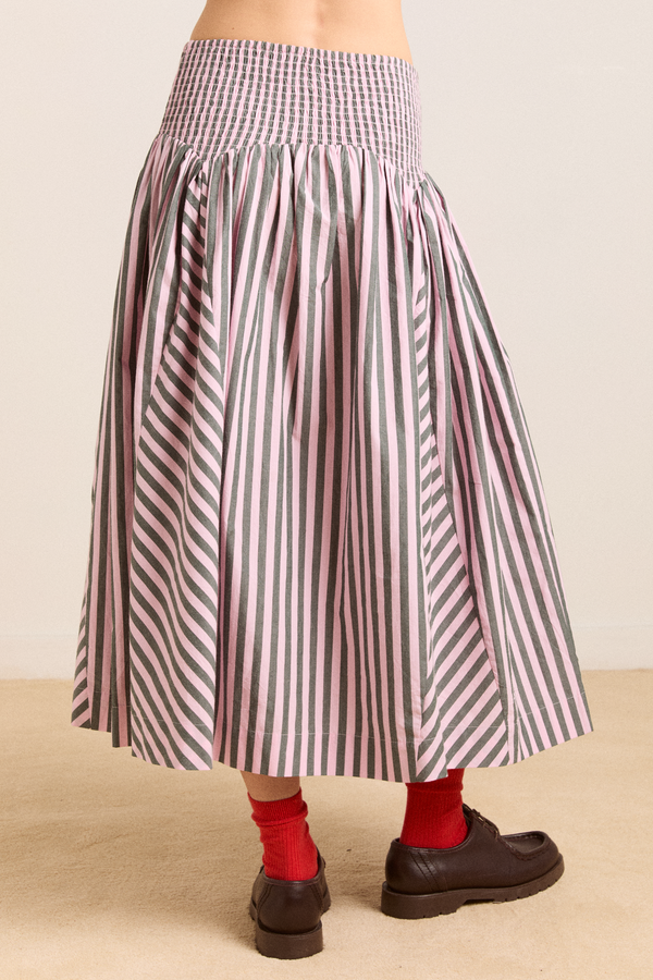Damson Madder Layla Godet Midi Skirt - Garden Stripe