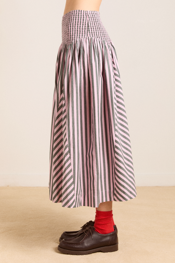 Damson Madder Layla Godet Midi Skirt - Garden Stripe