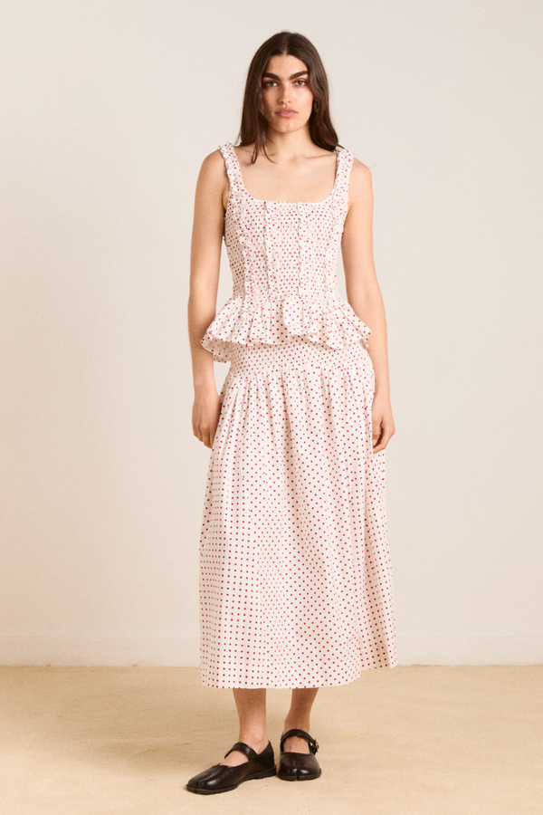 Damson Madder Layla Skirt - Off White And Red Spot