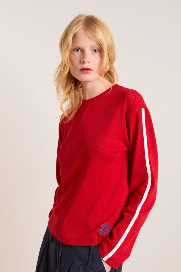damson madder lilah long sleeve top - red rib