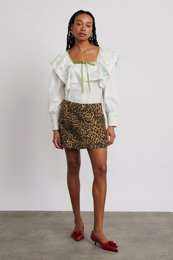 Damson Madder Lily Denim Mini Skirt- Leopard