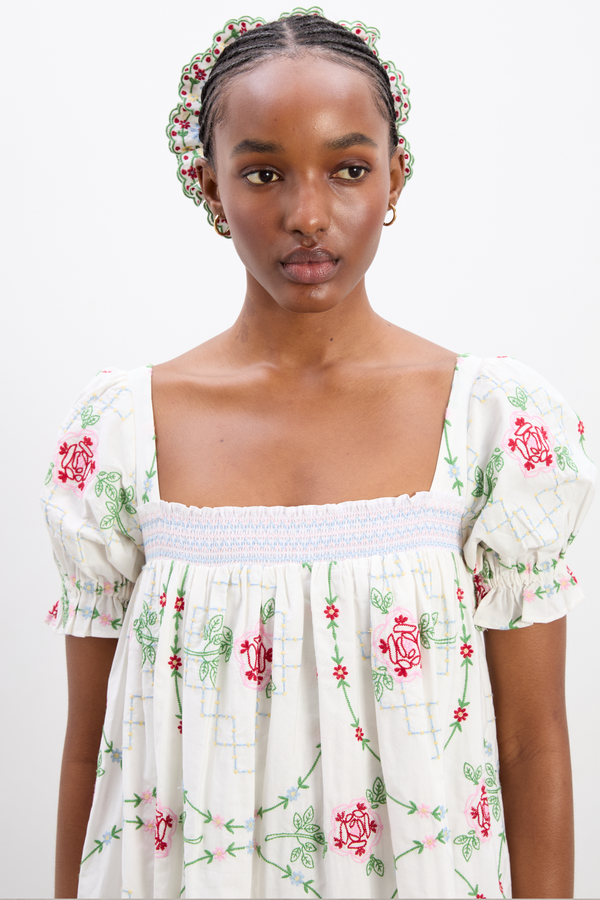 Damson Madder Lulu Mini Dress - Rose Embroidery