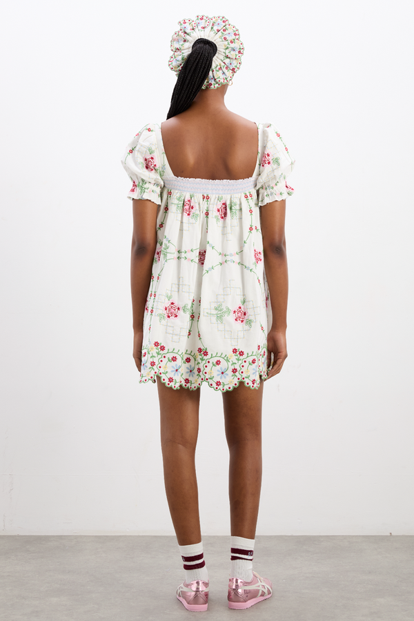 Damson Madder Lulu Mini Dress - Rose Embroidery