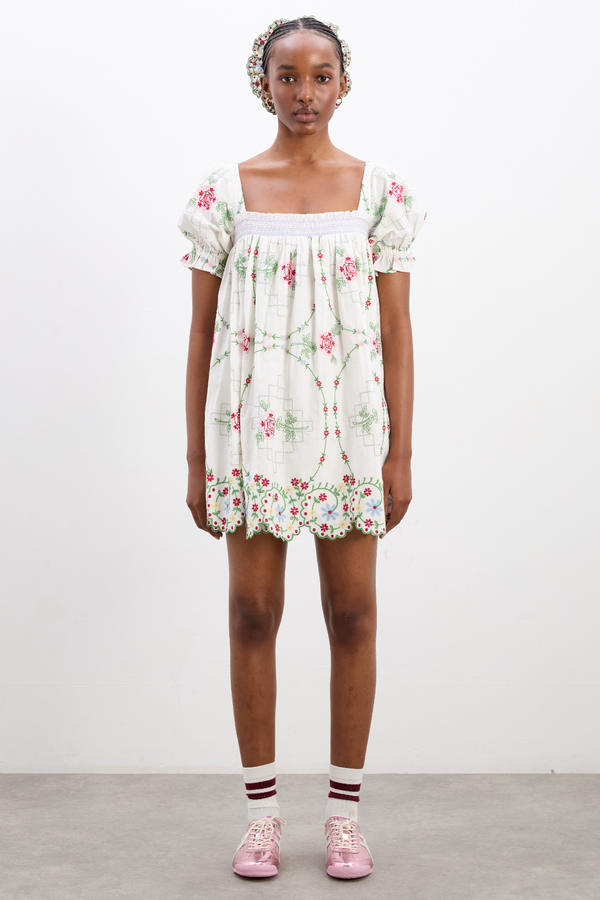 damson madder lulu mini dress - rose embroidery