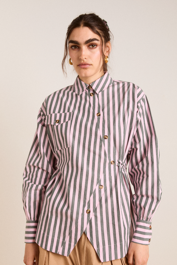 damson madder lux shirt - garden stripe