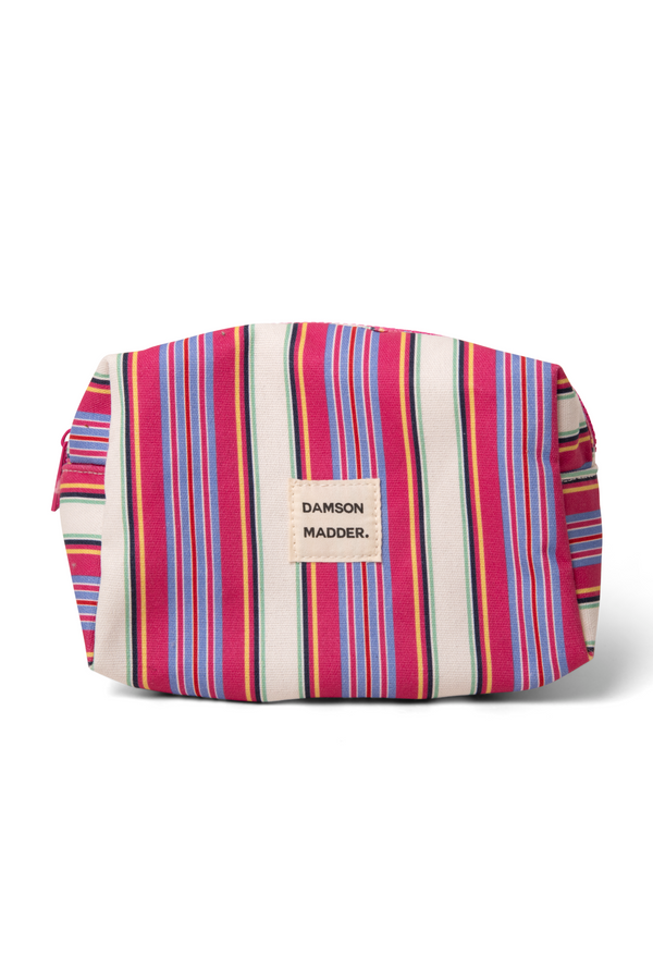 damson madder make up bag in pink stripe